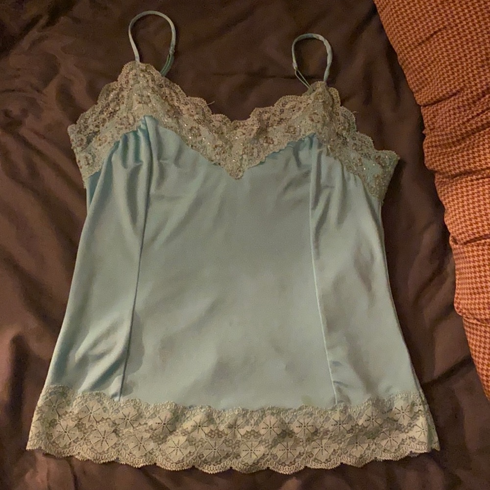 Aqua spaghetti strap top—The Limited